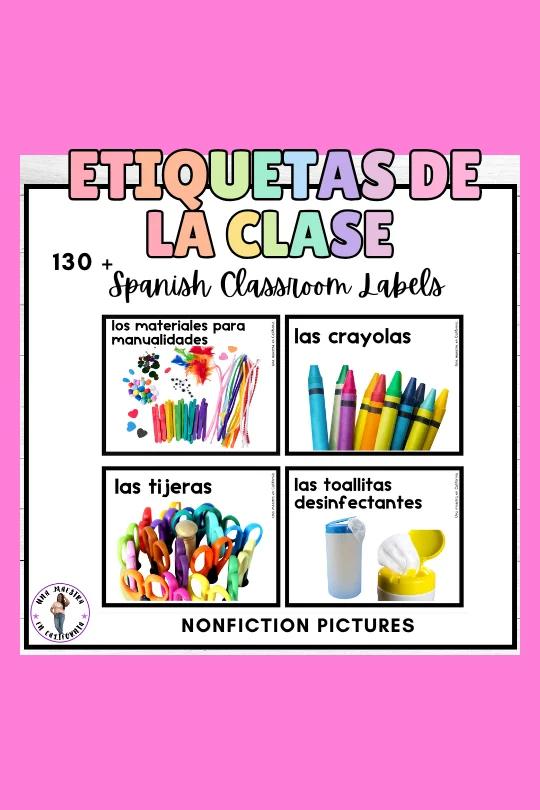Spanish Classroom Labels with Real Pictures - Visual Supply Cards in Spanish K-2