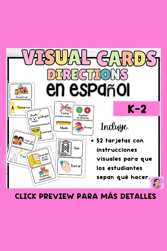 Visual Direction Cards for Spanish Classroom Management-Visual Instructions K-2