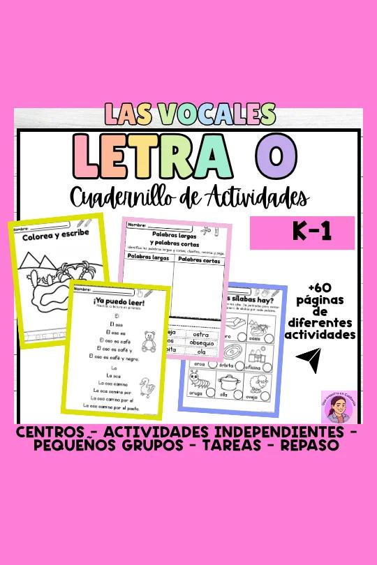 Las Vocales en Español-La Letra O- Spanish Vowels Worksheets- Actividades K-1