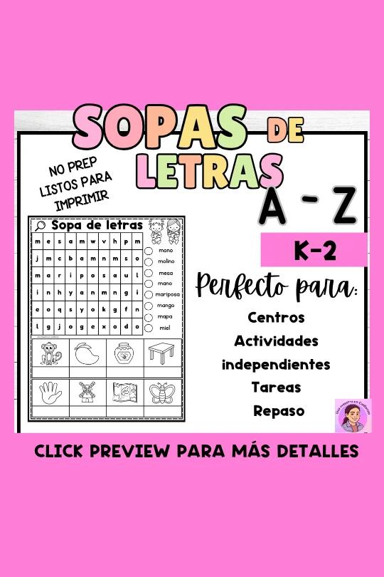 Spanish Alphabet Sopa de Letras – ABC Word Searches with Writing Practice