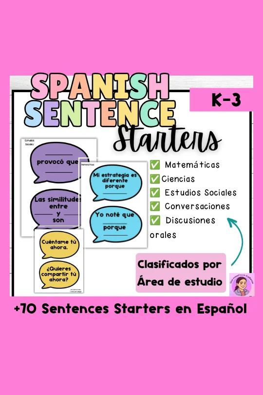 Sentence Starters in Spanish K-3 Math, Science, Speaking- Spanish Sentence Stems