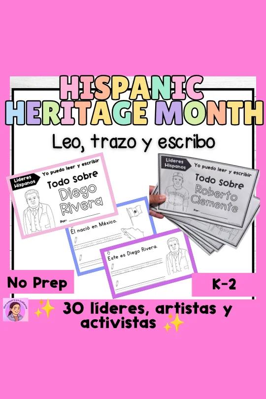 Hispanic Heritage Month Spanish Writing Activities-Hispanic Leaders K-3-Spanish