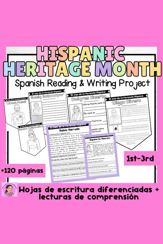 Hispanic Heritage Month Spanish Activities-Writing & Reading Project 1-3 Grade