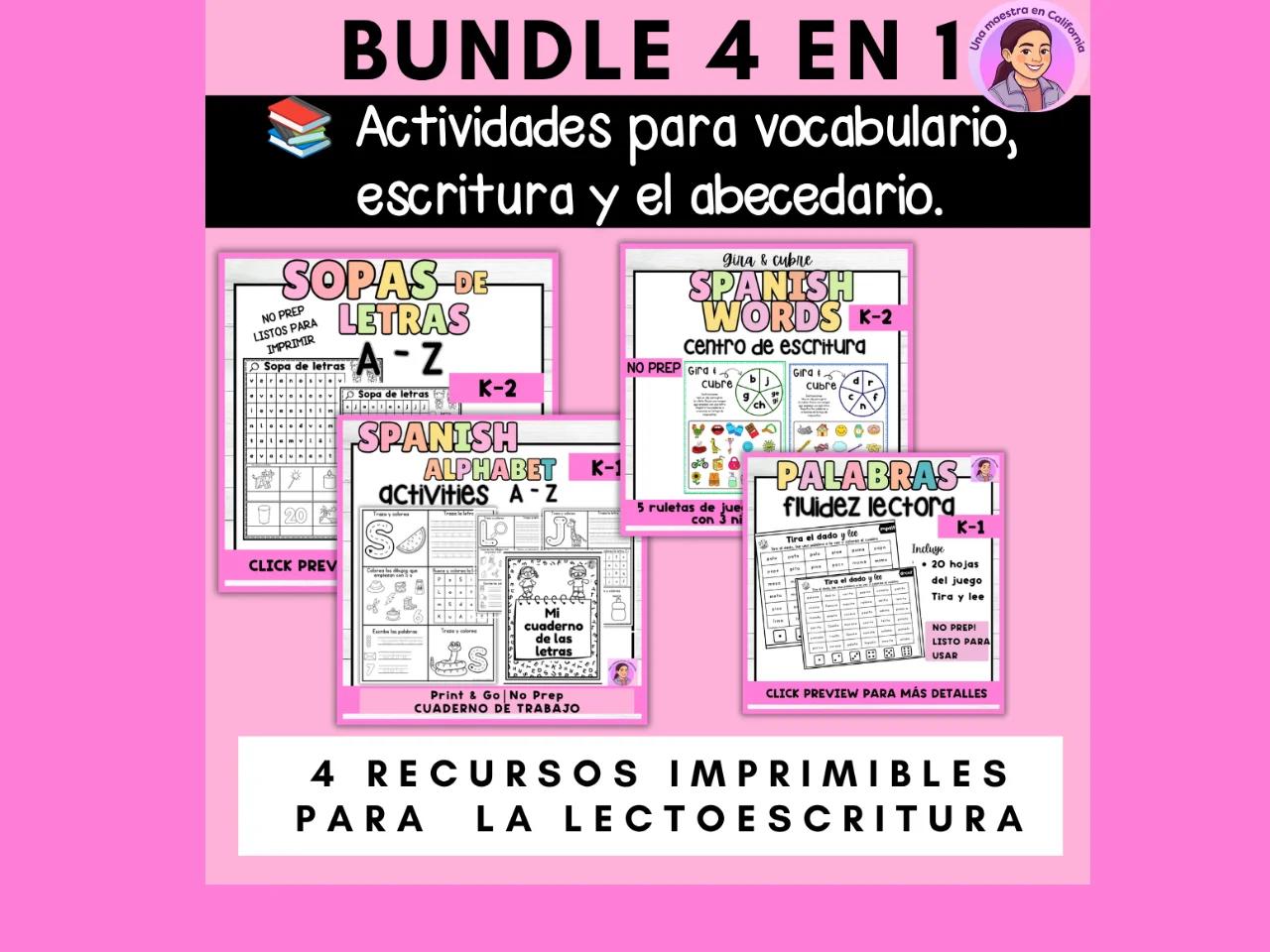 Actividades en español-Lectura y escritura Kinder and 1st-Lectoescritura inicial